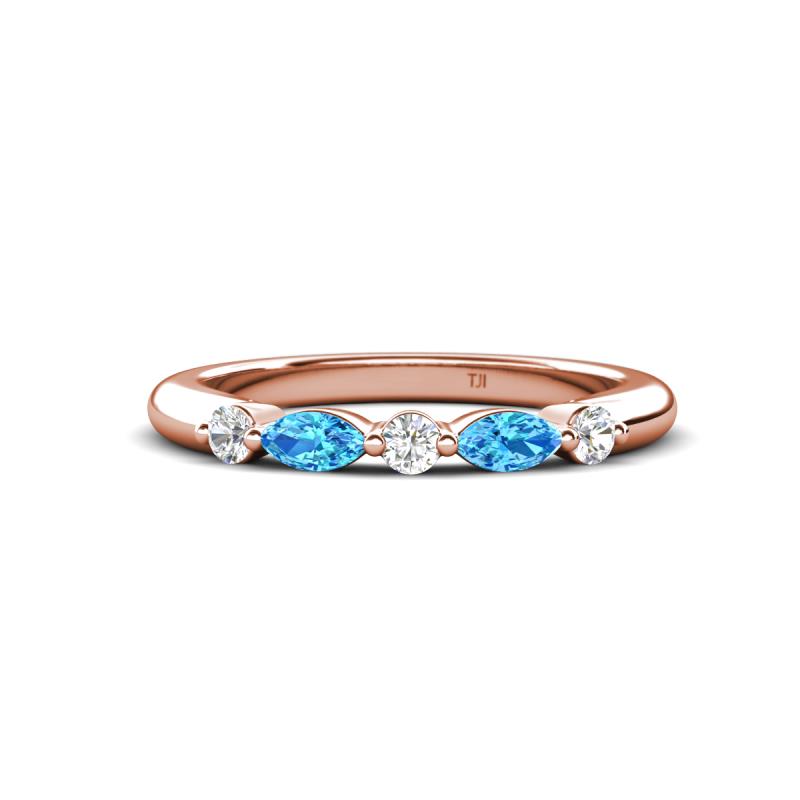 Mira 0.33 ctw Marquise Blue Topaz and Round Lab Grown Diamond 5 Stone Women Stackable Wedding Band 