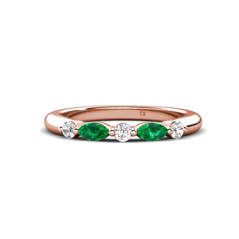Mira 0.25 ctw Marquise Emerald and Round Lab Grown Diamond 5 Stone Women Stackable Wedding Band 