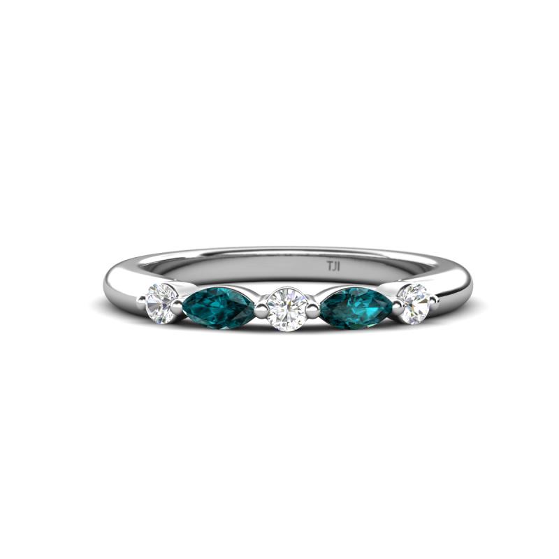 Mira 0.31 ctw Marquise London Blue Topaz and Round Lab Grown Diamond 5 Stone Women Stackable Wedding Band 