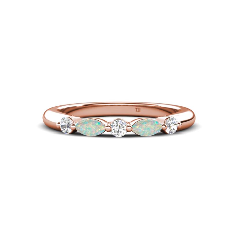 Mira 0.23 ctw Marquise Opal and Round Lab Grown Diamond 5 Stone Women Stackable Wedding Band 
