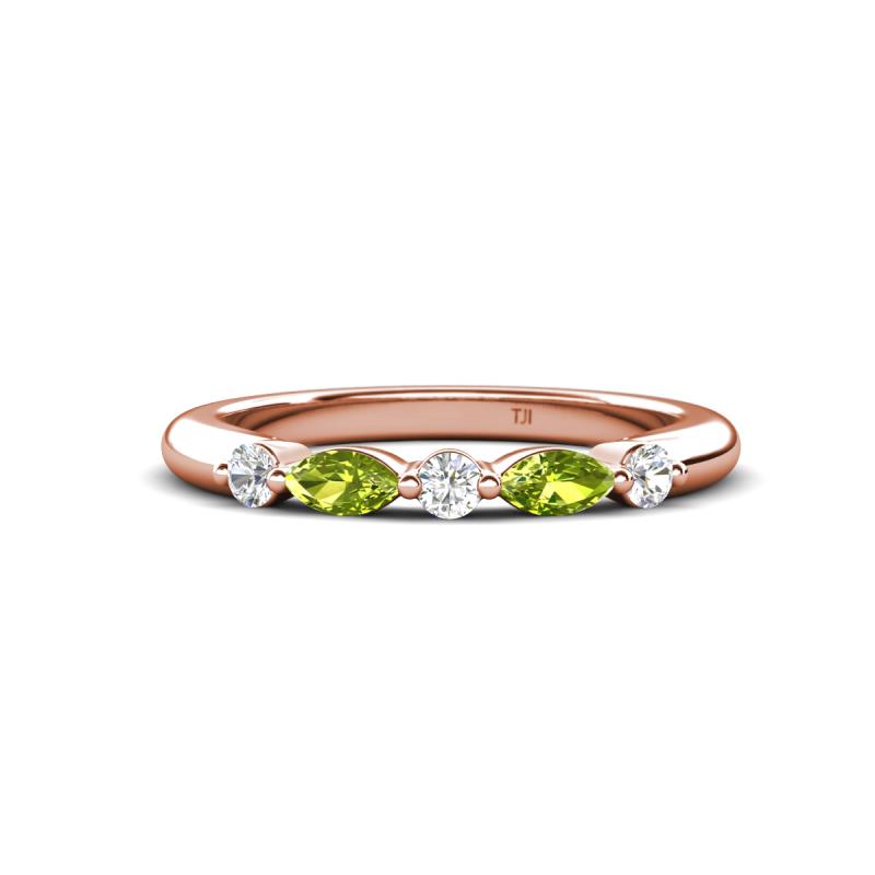 Mira 0.27 ctw Marquise Peridot and Round Lab Grown Diamond 5 Stone Women Stackable Wedding Band 