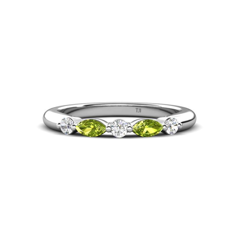 Mira 0.27 ctw Marquise Peridot and Round Lab Grown Diamond 5 Stone Women Stackable Wedding Band 