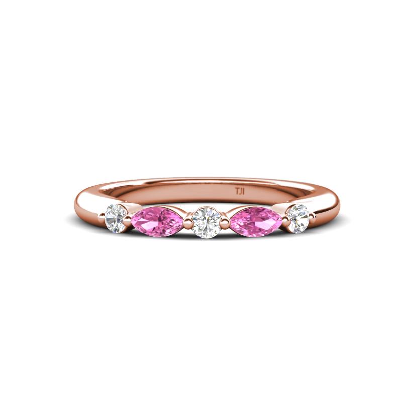 Mira 0.33 ctw Marquise Pink Sapphire and Round Lab Grown Diamond 5 Stone Women Stackable Wedding Band 