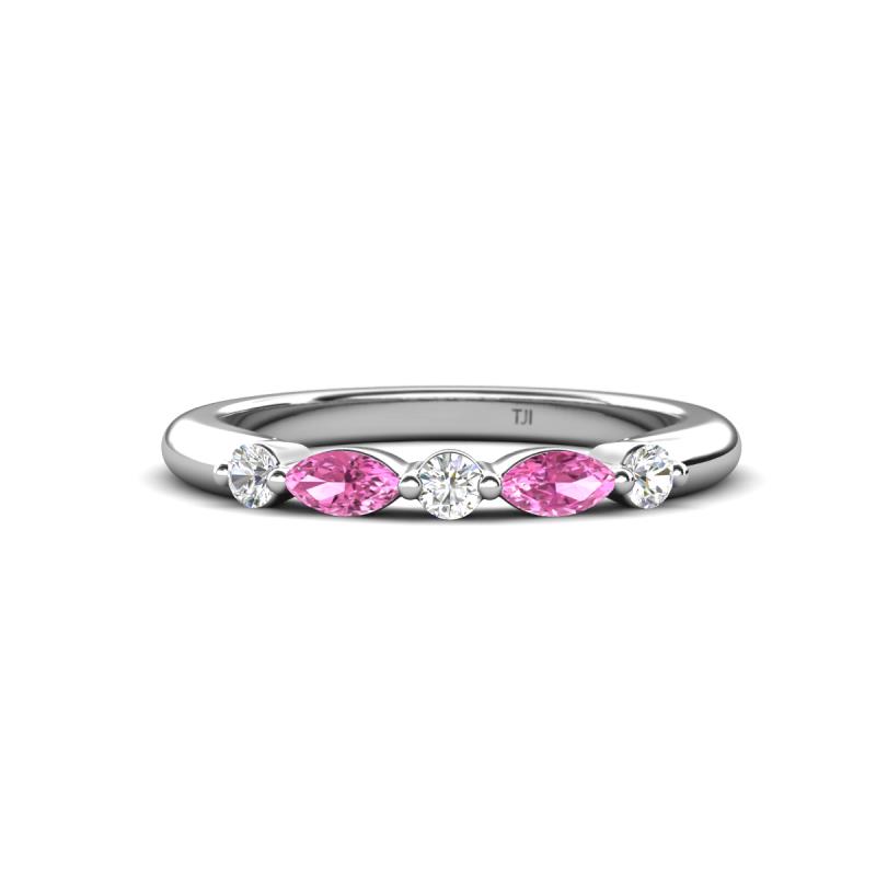 Mira 0.33 ctw Marquise Pink Sapphire and Round Lab Grown Diamond 5 Stone Women Stackable Wedding Band 