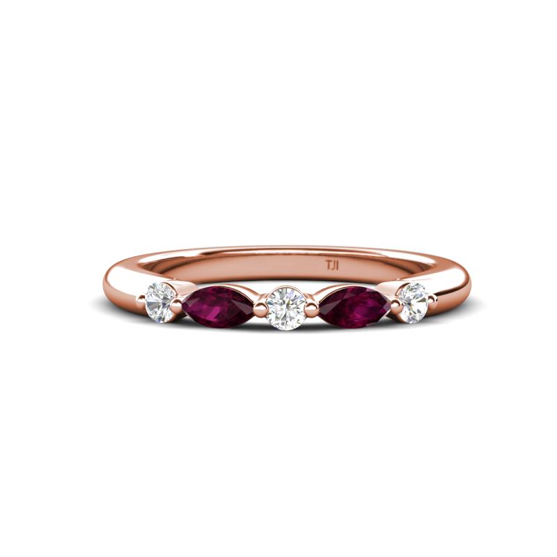 Mira 0.31 ctw Marquise Rhodolite Garnet and Round Lab Grown Diamond 5 Stone Women Stackable Wedding Band 