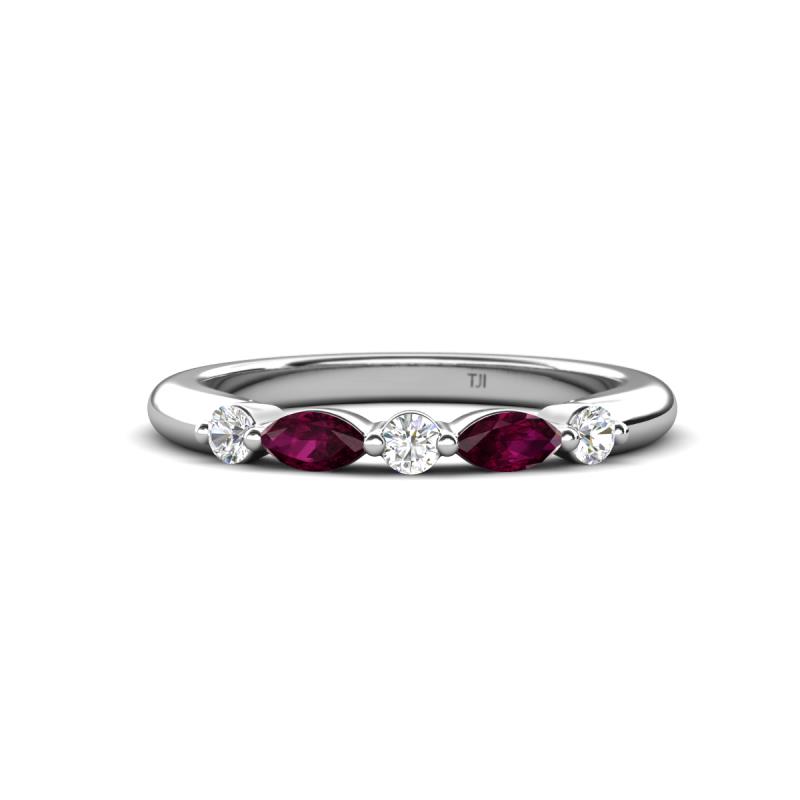 Mira 0.31 ctw Marquise Rhodolite Garnet and Round Lab Grown Diamond 5 Stone Women Stackable Wedding Band 