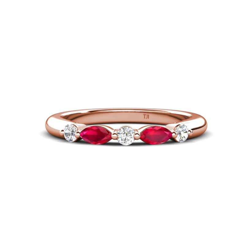 Mira 0.33 ctw Marquise Ruby and Round Lab Grown Diamond 5 Stone Women Stackable Wedding Band 