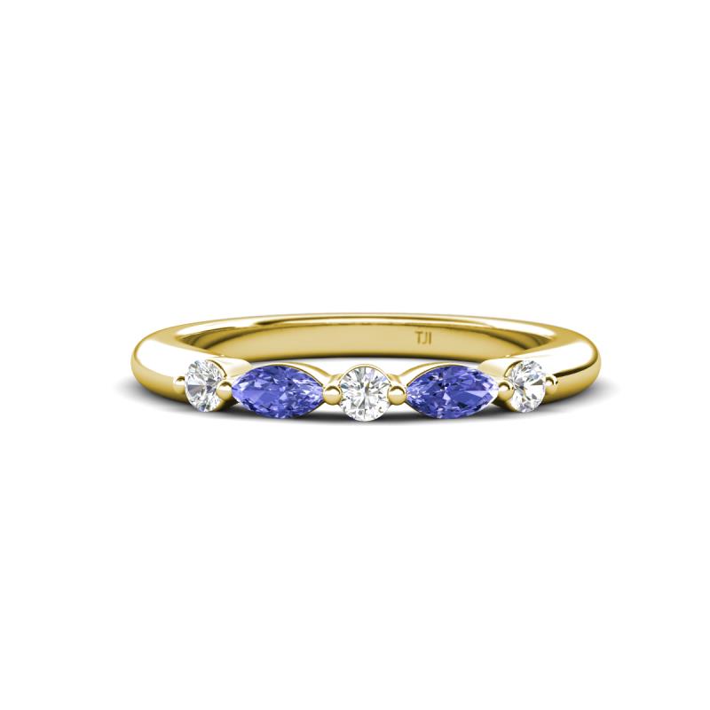 Mira 0.25 ctw Marquise Tanzanite and Round Lab Grown Diamond 5 Stone Women Stackable Wedding Band 