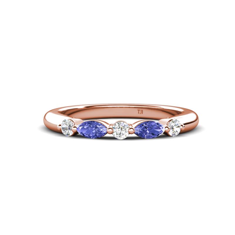 Mira 0.25 ctw Marquise Tanzanite and Round Lab Grown Diamond 5 Stone Women Stackable Wedding Band 
