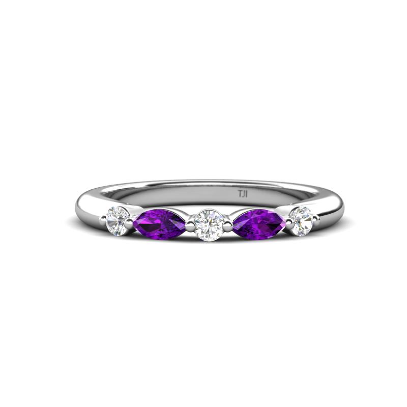 Mira 0.25 ctw Marquise Amethyst and Round Natural Diamond 5 Stone Women Stackable Wedding Band 