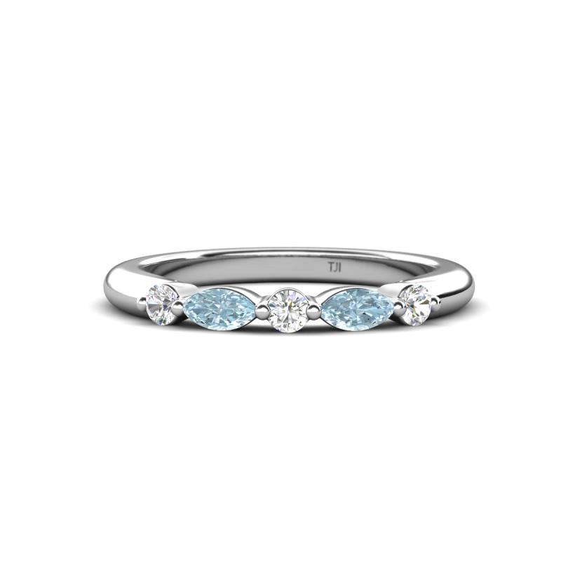 Mira 0.25 ctw Marquise Aquamarine and Round Natural Diamond 5 Stone Women Stackable Wedding Band 