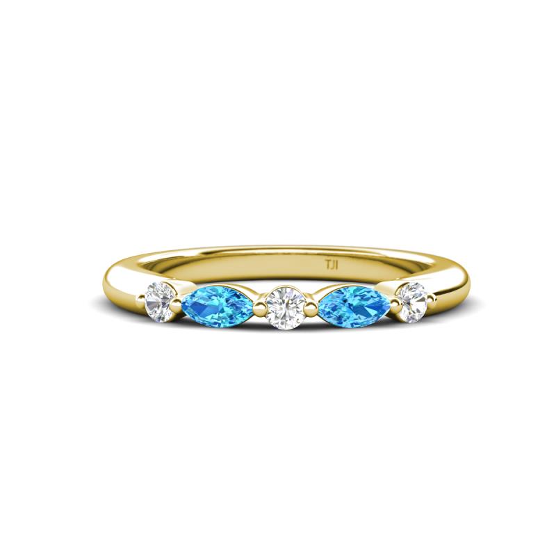 Mira 0.33 ctw Marquise Blue Topaz and Round Natural Diamond 5 Stone Women Stackable Wedding Band 
