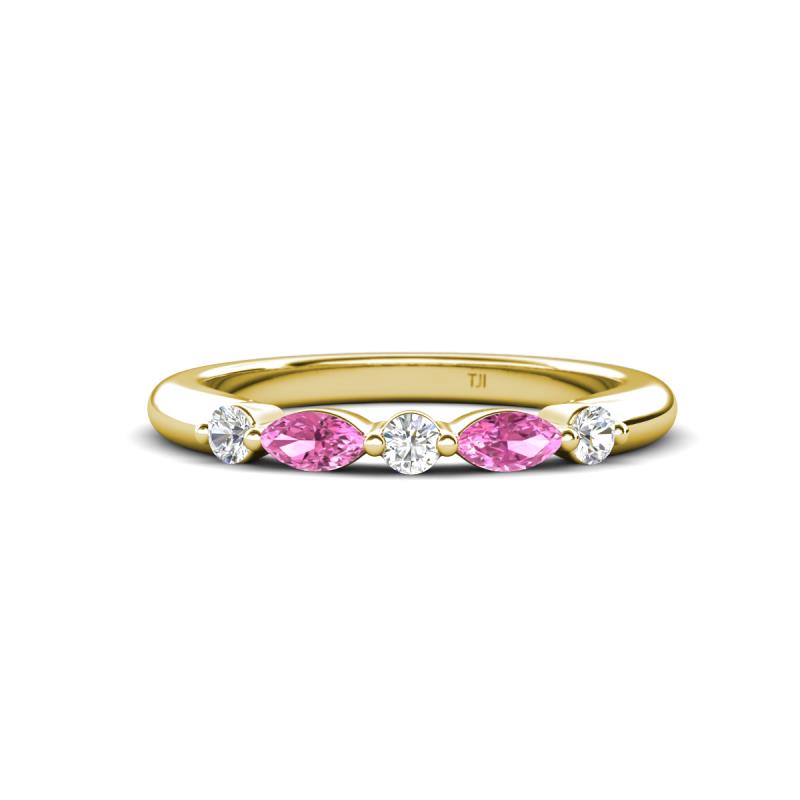 Mira 0.33 ctw Marquise Pink Sapphire and Round Natural Diamond 5 Stone Women Stackable Wedding Band 