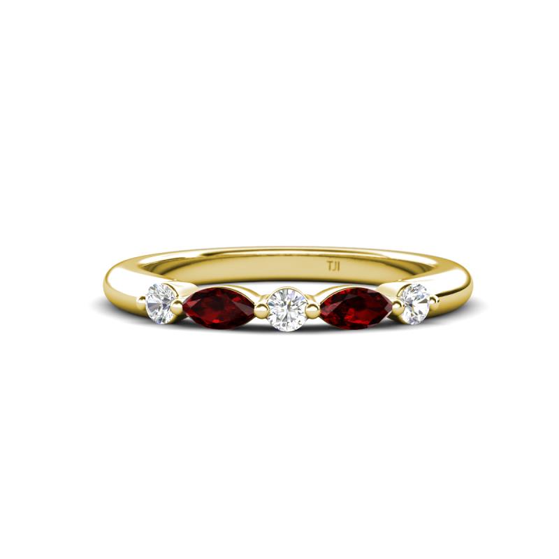 Mira 0.29 ctw Marquise Red Garnet and Round Natural Diamond 5 Stone Women Stackable Wedding Band 