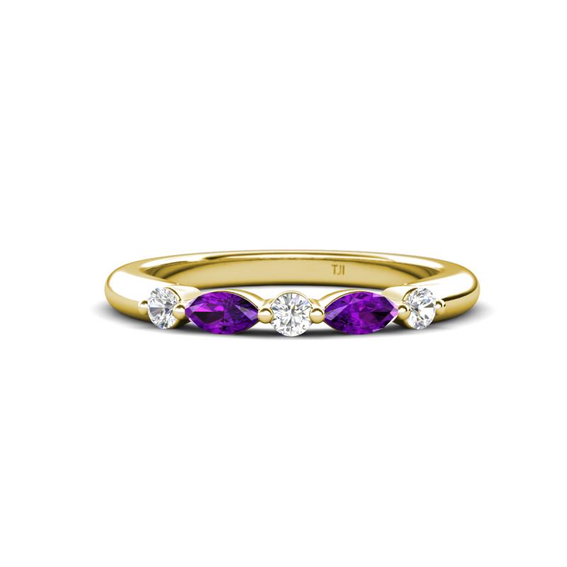 Mira 0.25 ctw Marquise Amethyst and Round Natural Diamond 5 Stone Women Stackable Wedding Band 
