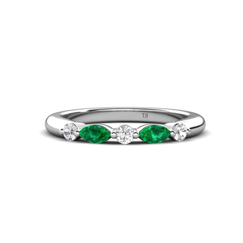Mira 0.25 ctw Marquise Emerald and Round Natural Diamond 5 Stone Women Stackable Wedding Band 