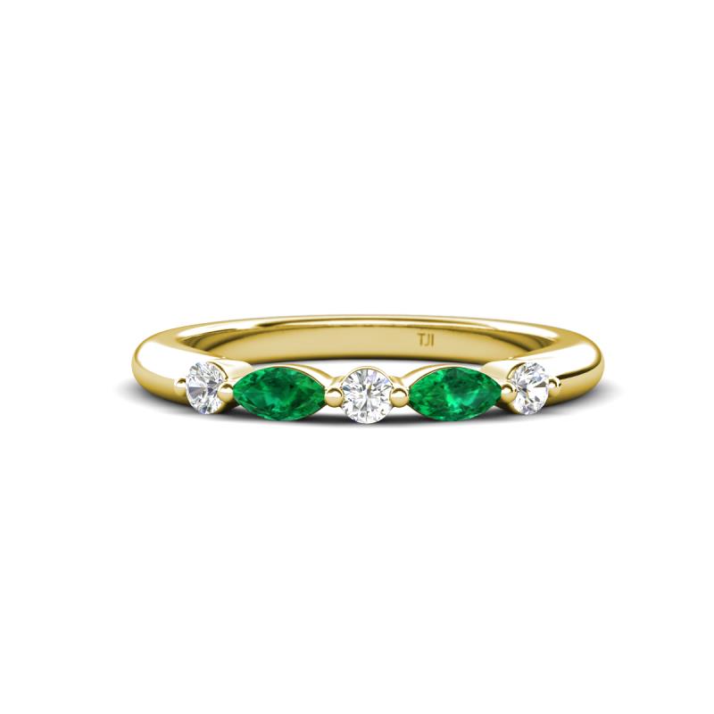 Mira 0.25 ctw Marquise Emerald and Round Natural Diamond 5 Stone Women Stackable Wedding Band 
