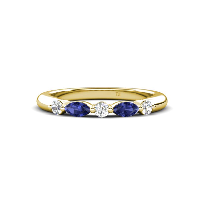 Mira 0.25 ctw Marquise Iolite and Round Natural Diamond 5 Stone Women Stackable Wedding Band 