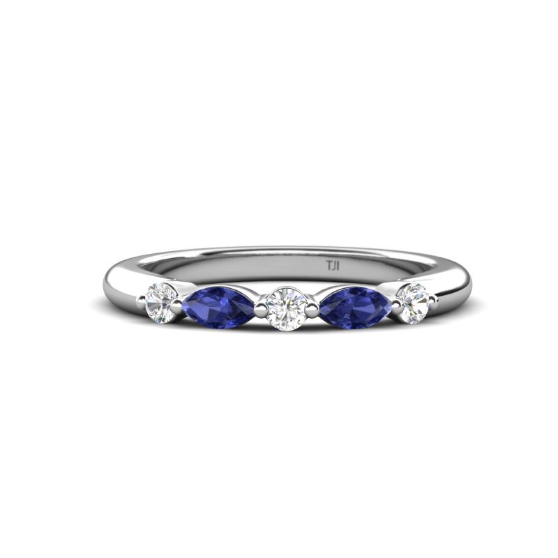 Mira 0.25 ctw Marquise Iolite and Round Natural Diamond 5 Stone Women Stackable Wedding Band 