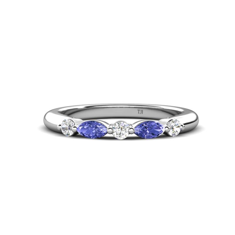 Mira 0.25 ctw Marquise Tanzanite and Round Natural Diamond 5 Stone Women Stackable Wedding Band 
