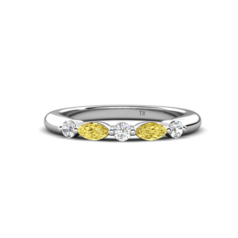 Mira 0.27 ctw Marquise Yellow Sapphire and Round Natural Diamond 5 Stone Women Stackable Wedding Band 