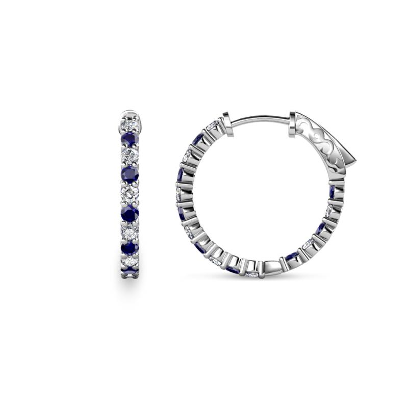 Carisa 0.66 ctw (1.70 mm) Inside Outside Round Blue Sapphire and Lab Grown Diamond Eternity Hoop Earrings 