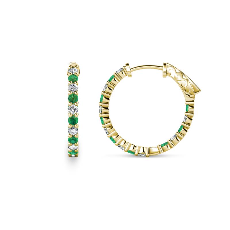 Carisa 0.58 ctw (1.70 mm) Inside Outside Round Emerald and Lab Grown Diamond Eternity Hoop Earrings 