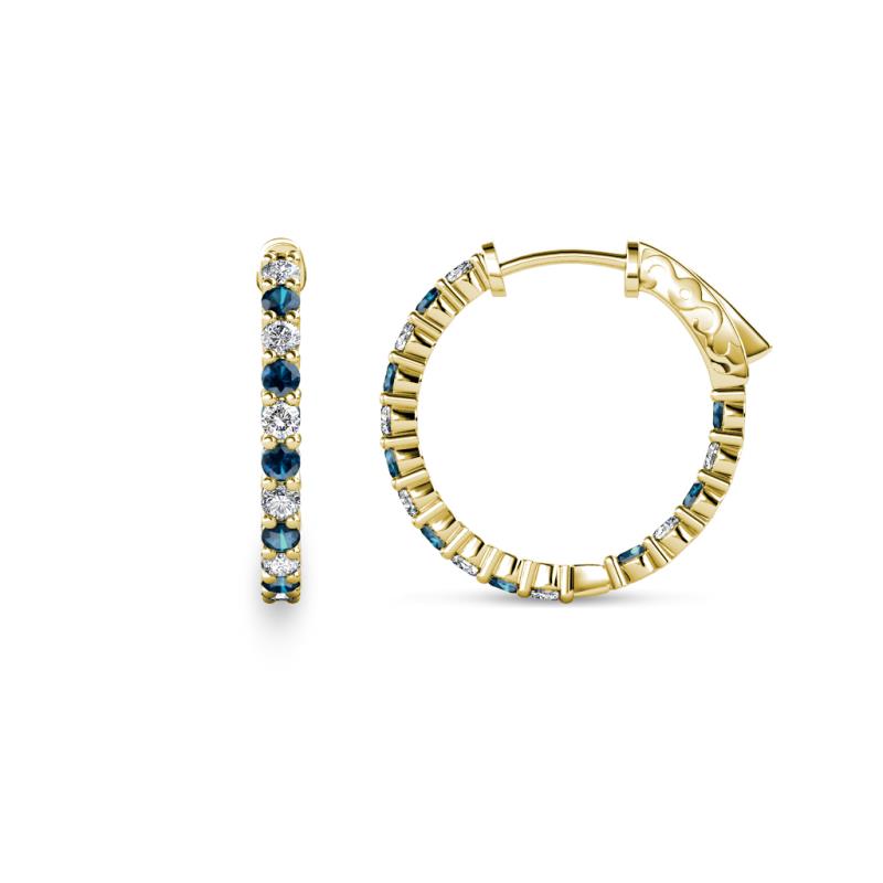 Carisa 0.64 ctw (1.70 mm) Inside Outside Round Blue Diamond and Lab Grown Diamond Eternity Hoop Earrings 