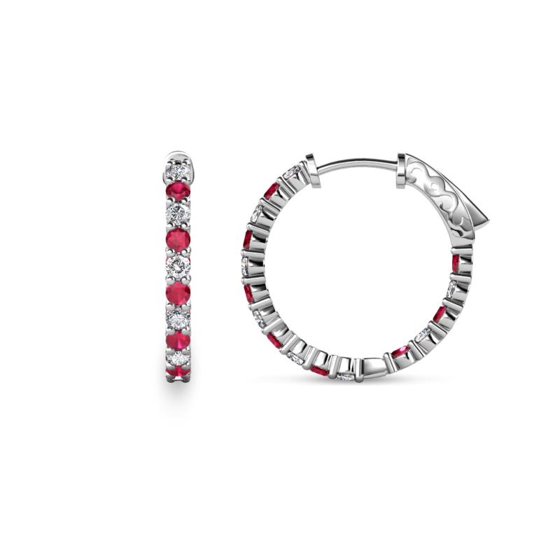 Carisa 0.66 ctw (1.70 mm) Inside Outside Round Ruby and Lab Grown Diamond Eternity Hoop Earrings 
