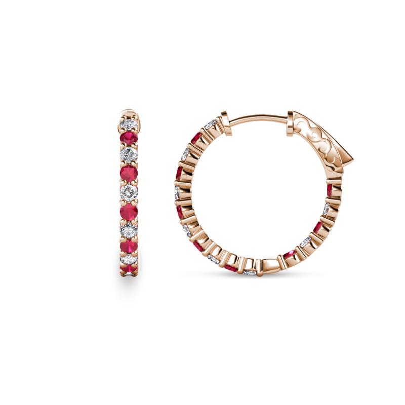 Carisa 0.66 ctw (1.70 mm) Inside Outside Round Ruby and Lab Grown Diamond Eternity Hoop Earrings 