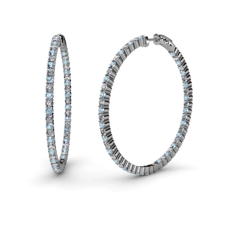 Carisa 1.80 mm Aquamarine and Diamond Hoop Earrings 
