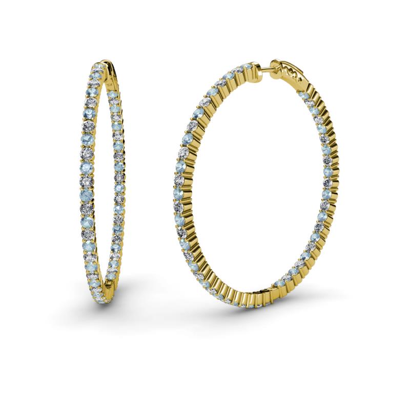 Carisa 1.80 mm Aquamarine and Diamond Hoop Earrings 