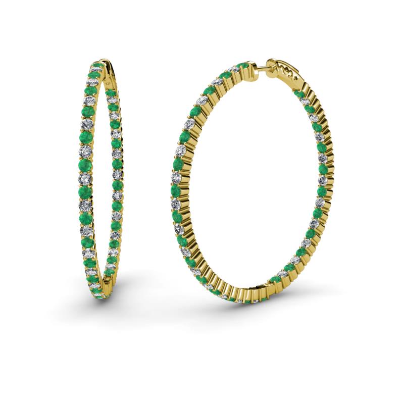 Carisa 1.80 mm Emerald and Diamond Hoop Earrings 