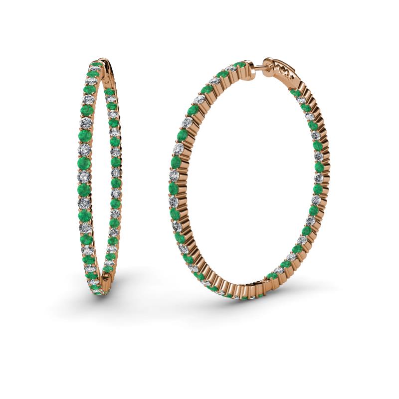 Carisa 1.80 mm Emerald and Diamond Hoop Earrings 