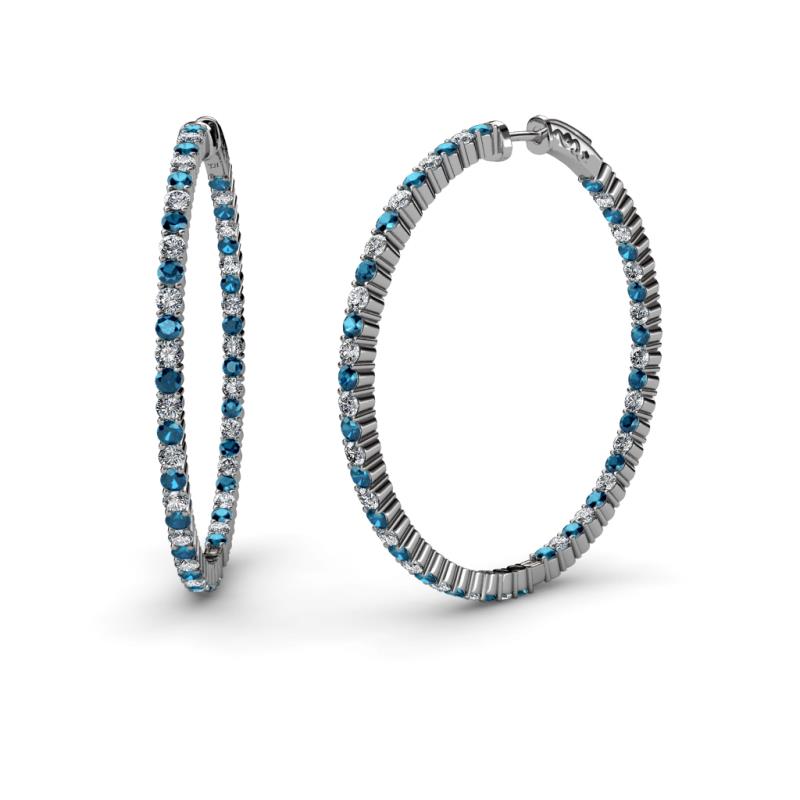 Carisa 1.80 mm Blue and White Diamond Hoop Earrings 