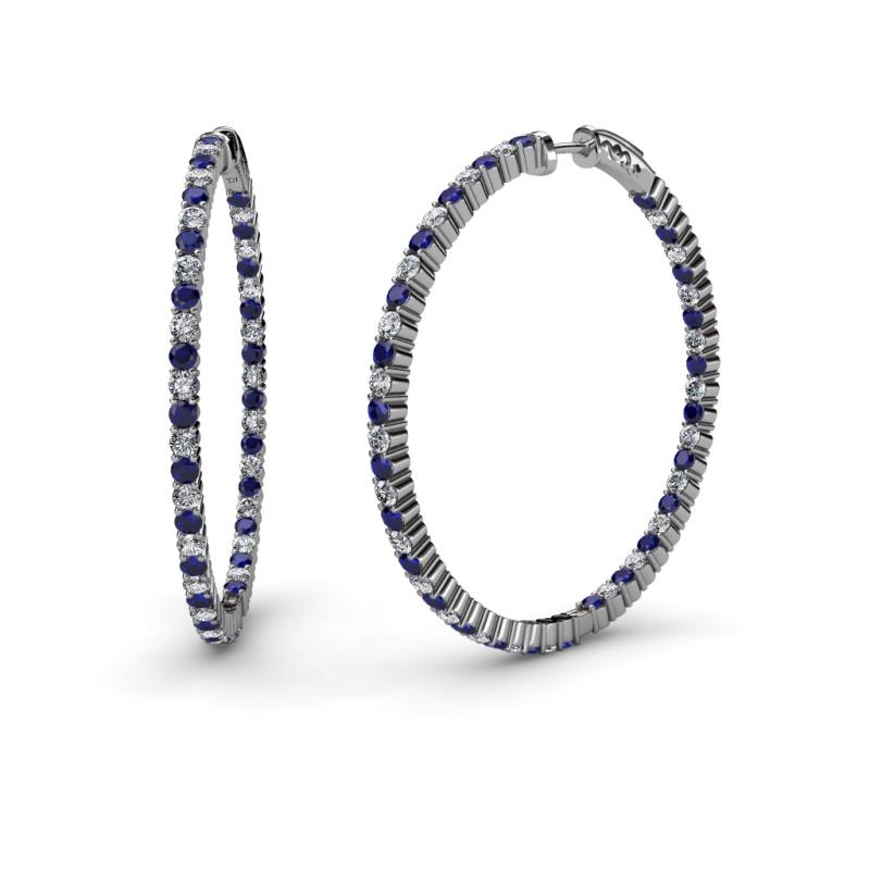 Carisa 1.80 mm Blue Sapphire and Diamond Hoop Earrings 