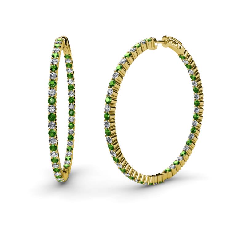 Carisa 1.80 mm Green Garnet and Diamond Hoop Earrings 