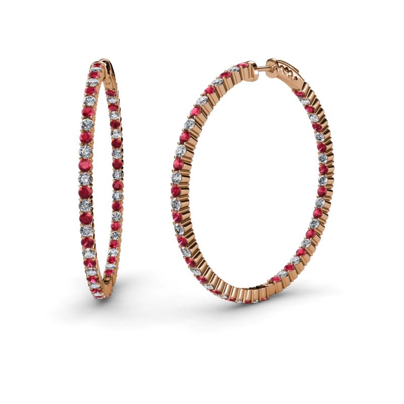 Carisa 1.80 mm Ruby and Lab Grown Diamond Hoop Earrings 