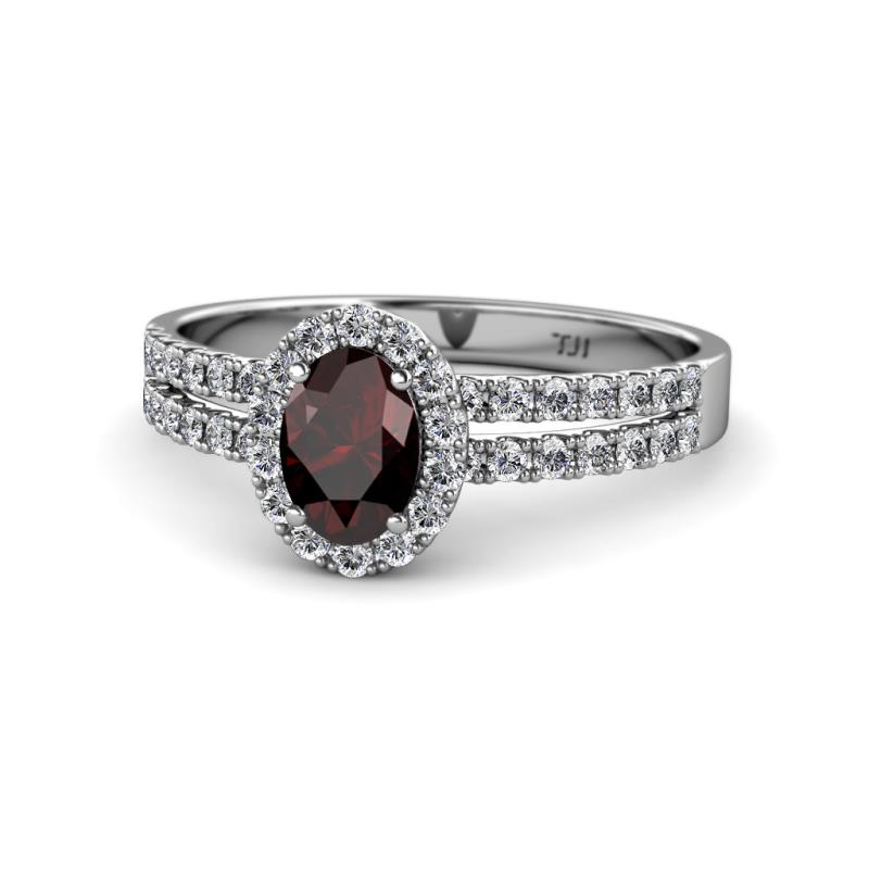 Amaya Desire Red Garnet and Diamond Halo Engagement Ring 