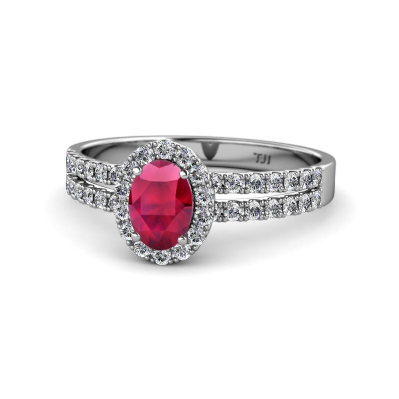 Amaya Desire Ruby and Diamond Halo Engagement Ring 