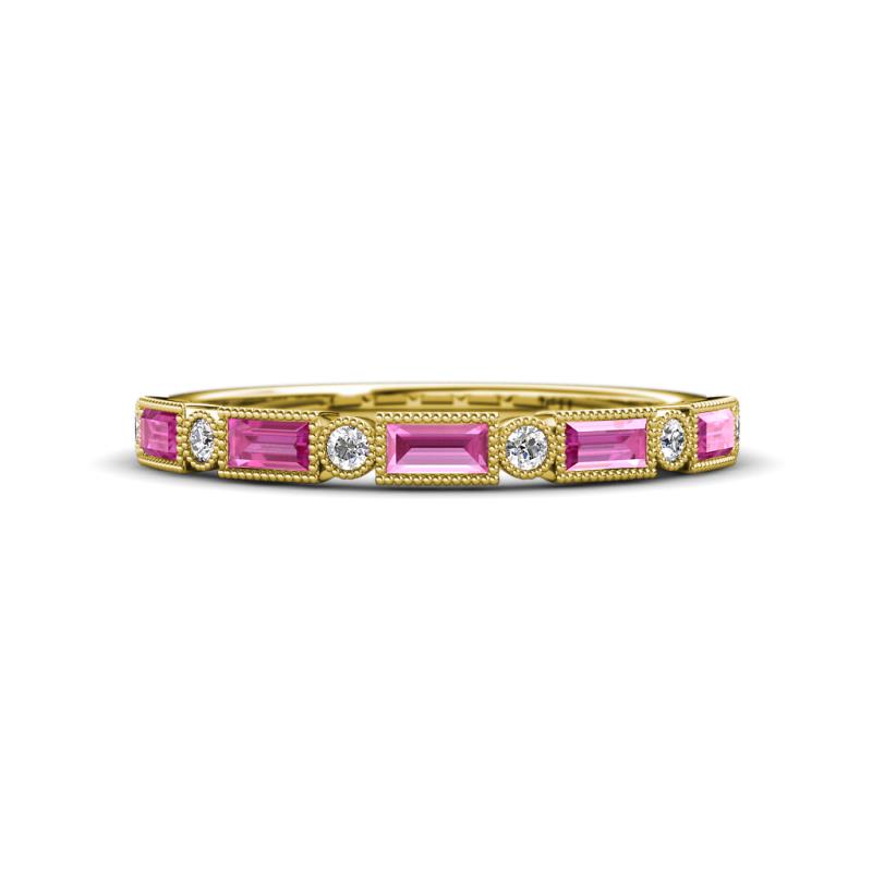 Kelli 0.87 ctw Baguette Shape Pink Sapphire and Round Lab Grown Diamond Milgrain Wedding Band 