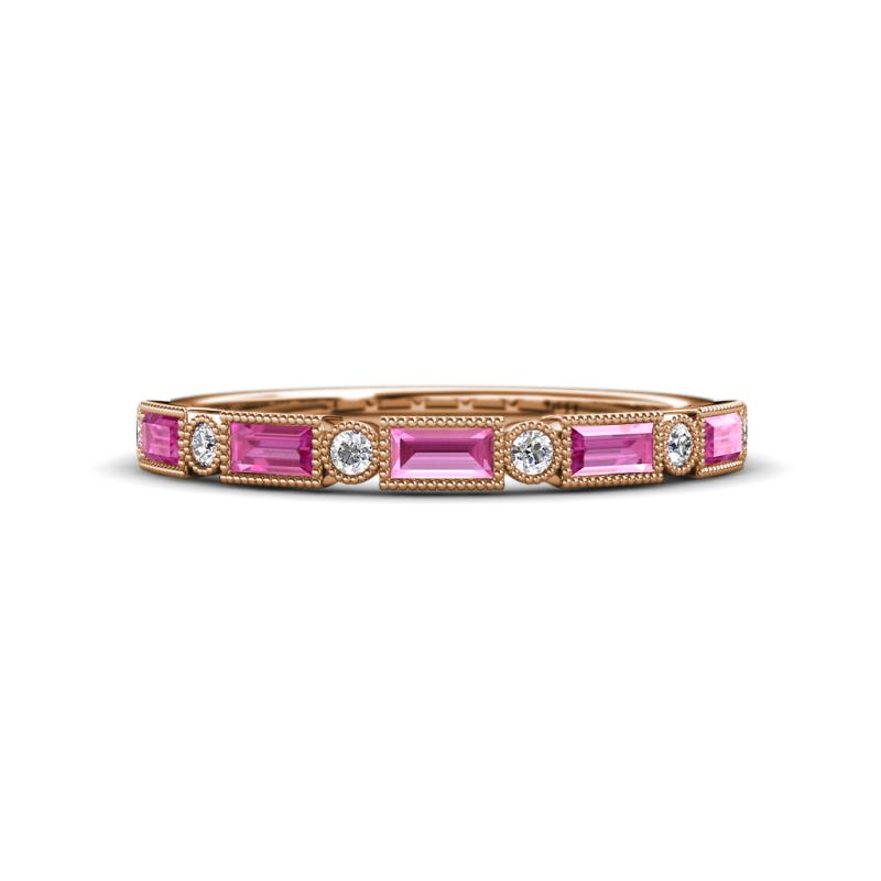 Kelli 0.87 ctw Baguette Shape Pink Sapphire and Round Lab Grown Diamond Milgrain Wedding Band 