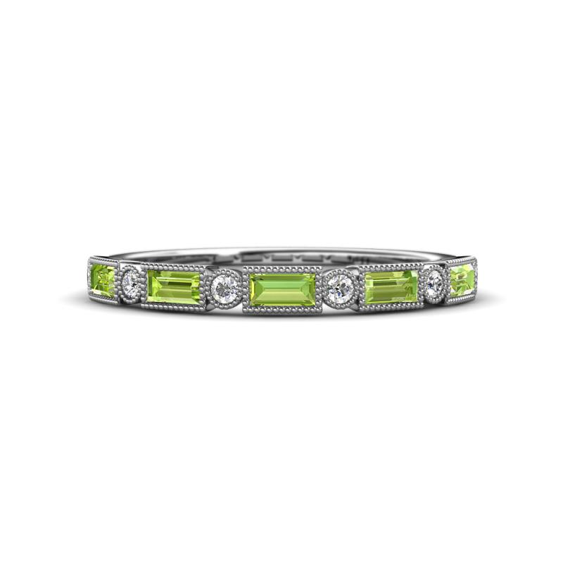 Kelli 0.87 ctw Baguette Shape Peridot and Round Lab Grown Diamond Milgrain Wedding Band 
