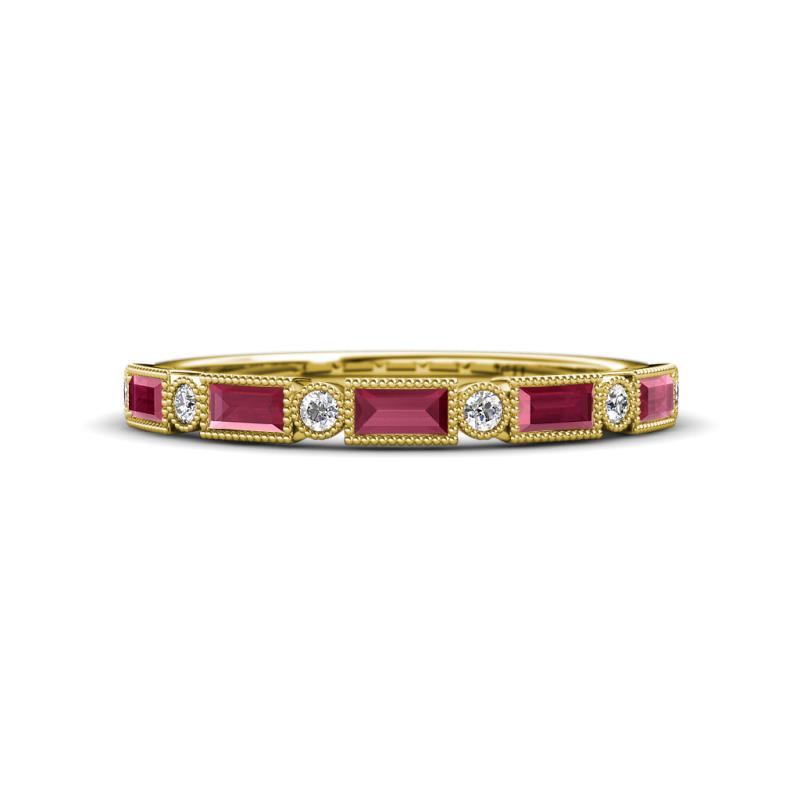 Kelli 0.92 ctw Baguette Shape Rhodolite Garnet and Round Lab Grown Diamond Milgrain Wedding Band 
