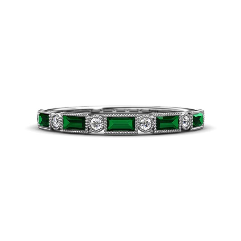 Kelli 0.62 ctw Baguette Shape Created Emerald and Round Lab Grown Diamond Milgrain Wedding Band 