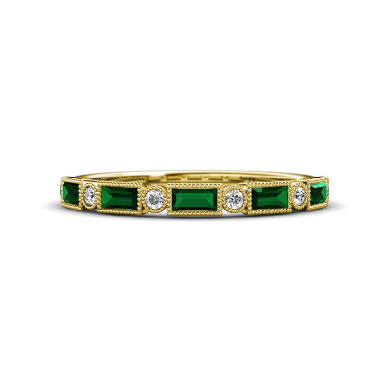 Kelli 0.62 ctw Baguette Shape Created Emerald and Round Lab Grown Diamond Milgrain Wedding Band 
