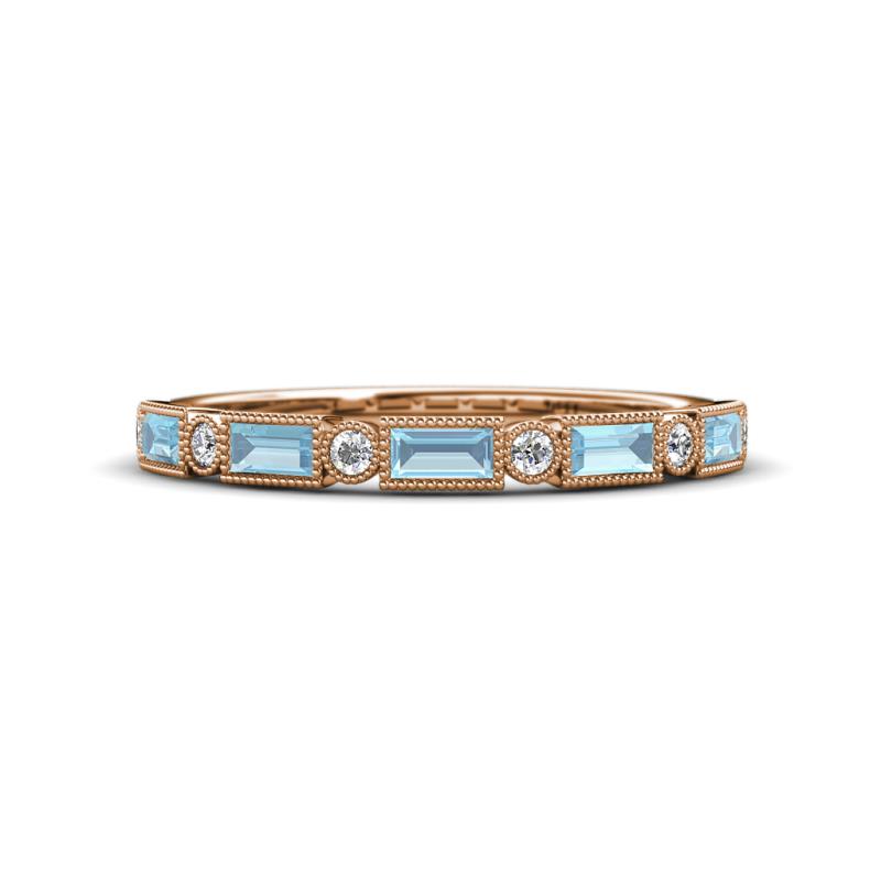 Kelli 0.72 ctw Baguette Shape Aquamarine and Round Lab Grown Diamond Milgrain Wedding Band 