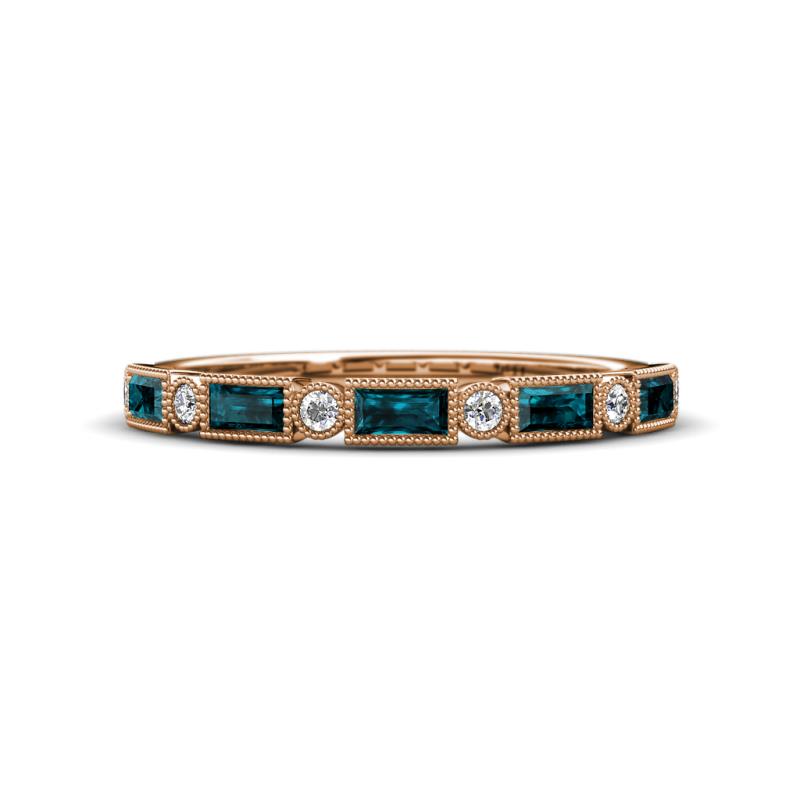 Kelli 0.82 ctw Baguette Shape London Blue Topaz and Round Lab Grown Diamond Milgrain Wedding Band 