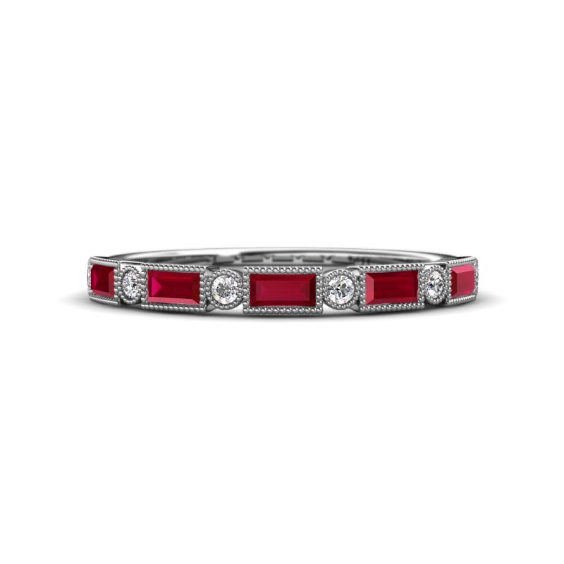 Kelli 0.97 ctw Baguette Shape Ruby and Round Lab Grown Diamond Milgrain Wedding Band 