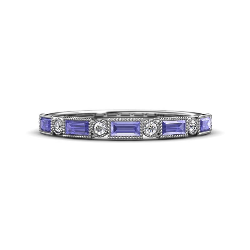 Kelli 0.77 ctw Baguette Shape Tanzanite and Round Lab Grown Diamond Milgrain Wedding Band 